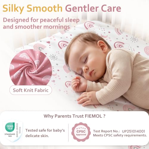 Soft Fitted Baby Crib Sheets 3-Pack for Standard Mattress, 52x28 Inch Pink