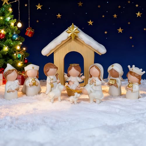 12-Piece Mini Nativity Scene Set - Faceless Resin Christmas Figurines