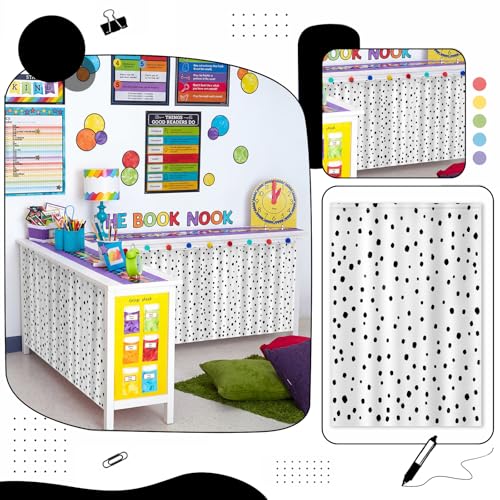 6 Pcs Polka Dot Classroom Curtains, 36 x 24 Inch Rod Pocket Window Drapes