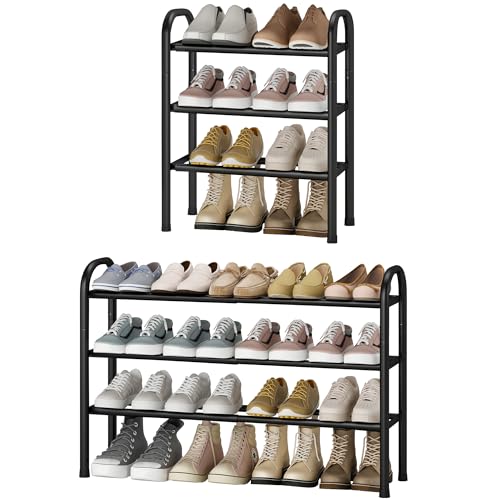3-Tier Expandable Metal Shoe Rack, Adjustable Entryway Shoe Organizer
