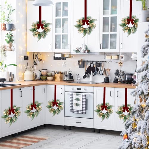 Lyrow Luxurious Style Mini Christmas Cabinet Wreaths - Pack of 8 with Ribbon Bow