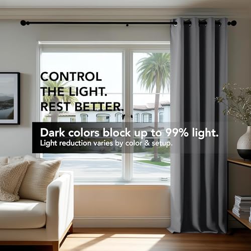 Deconovo Blackout Curtains for Bedroom ? Set of 2 52W x 63L Inch Thermal Insulated & Noise Reducing Panels?Home Window Room Darkening Sustainable Grommet Drapes for Living Room and Nursery, Light Grey