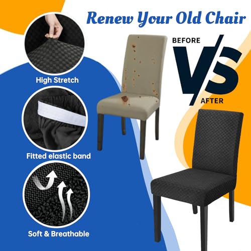 Stretch Checkered Dining Chair Slipcovers - 2 Pack, Black