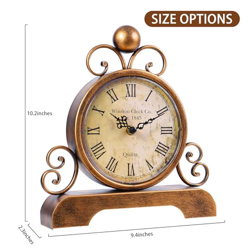 Vintage Metal Mantel Clock, Silent Quartz Table Clock for Shelf or Desk