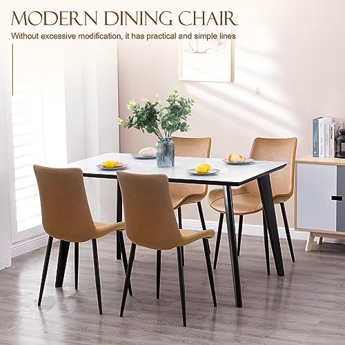 Modern PU Leather Dining Chairs - Set of 4, Brown Upholstered Side Chairs