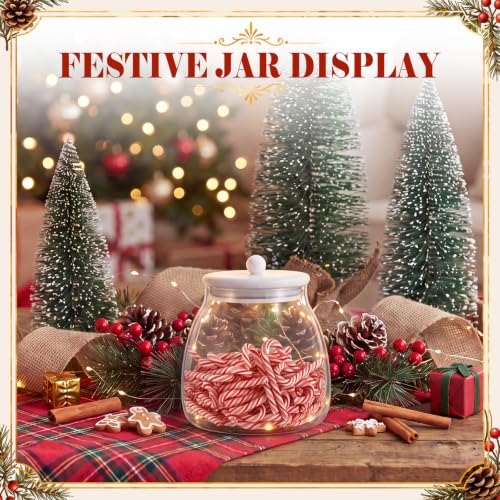 Qinyoung 50 Pcs Candy Cane Christmas Set Glass Jar & Mini Resin Decorations