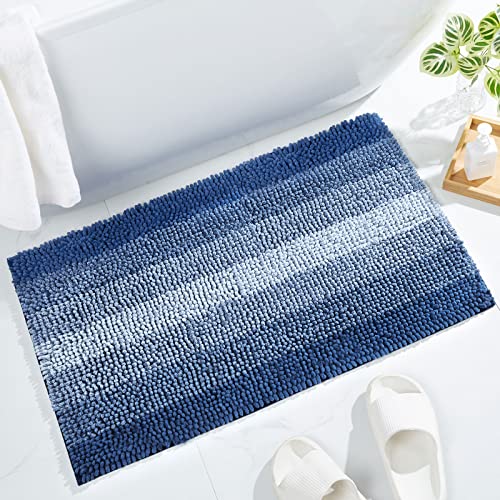 Gibelle Ocean Striped Bathroom Set with Shower Curtain & Non-Slip Bath Rug