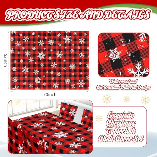 Preboun Classic 7-Piece Christmas Buffalo Plaid Tablecloth & Chair Cover Set