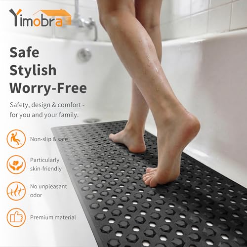 Non-Slip Bathtub Mat, 34.5" x 15.5" Shower Mat with Suction Cups, Black