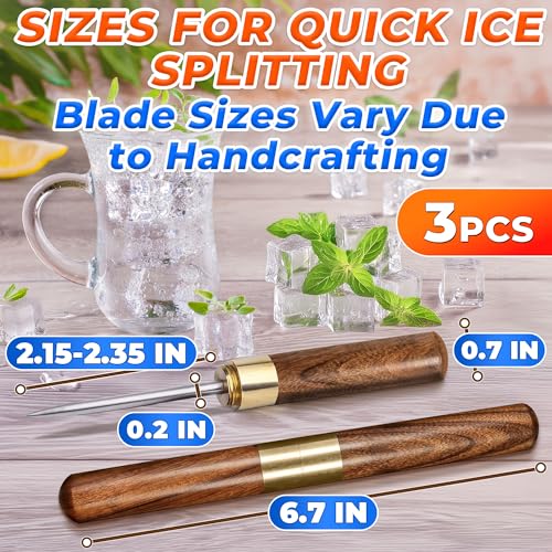 KETAR 3 Pcs Stainless Steel Ice Picks with Wooden Handles – Bar & Cocktail Tool Set