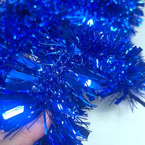 33ft Thick Metallic Blue Tinsel Garland for Christmas Tree and Party Decor