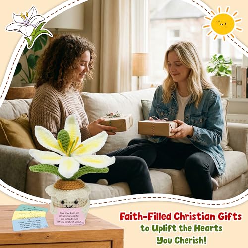 Crochet Lily Flower with 60 Bible Verse Cards - Inspirational Faith Gift
