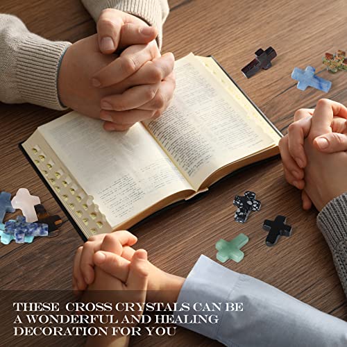50 Pcs Cross Charms for Jewelry Making, Natural Crystal Worry Stone Pendants