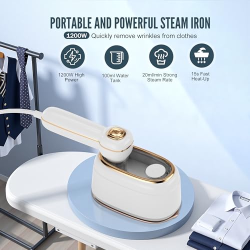 Portable Travel Garment Steamer, 1200W Mini Handheld Iron with Rotatable Handle