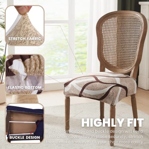 Stretch Dining Chair Seat Covers Set of 6 - Washable Seat Protectors (Beige)