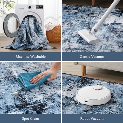 Washable 8x10 Area Rug, Non-Slip Low Pile Abstract Carpet for Living Room