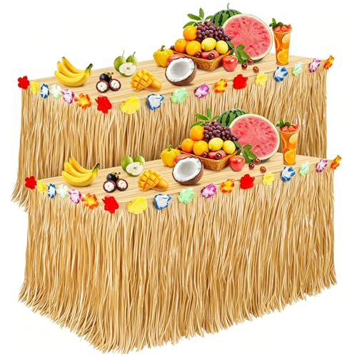 Grass Table Skirt for Luau Party Decorations, 72.8 x 29.5 Inch Tropical Decor