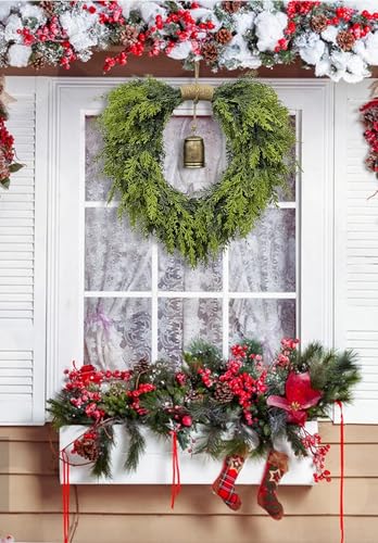 20" Heart-Shaped Wreath with Rustic Bell - Waterproof Faux Greenery for Door