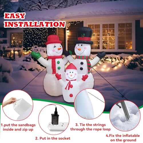 7FT Inflatable Snowman Family Decorations with Rotating Lights - Outdoor Xmas Yard Lawn Holiday Party