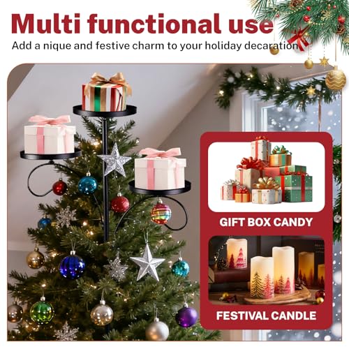 Black Triple Tree Topper Candelabra - 3-Tier Candle Holder Shelf (35.4")