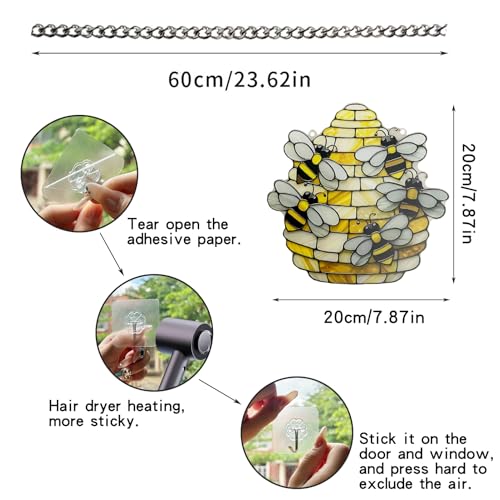Bee Stained Glass Acrylic Panel - 20cm Window Hanging Decor