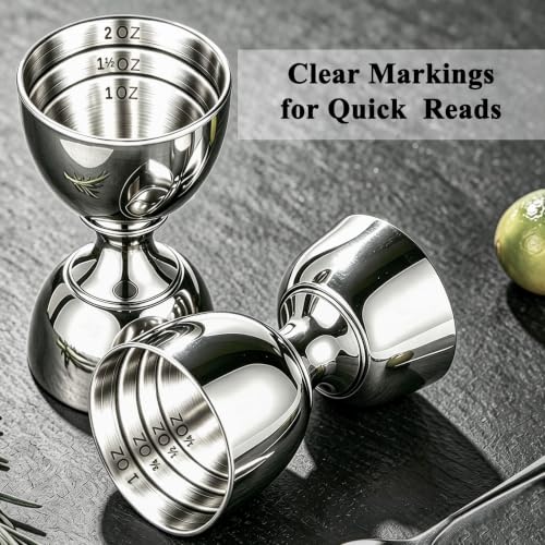 KIBARTOL Silver 1 Jigger - 2 Pourers Professional Stainless Steel Bartender Measuring Tool