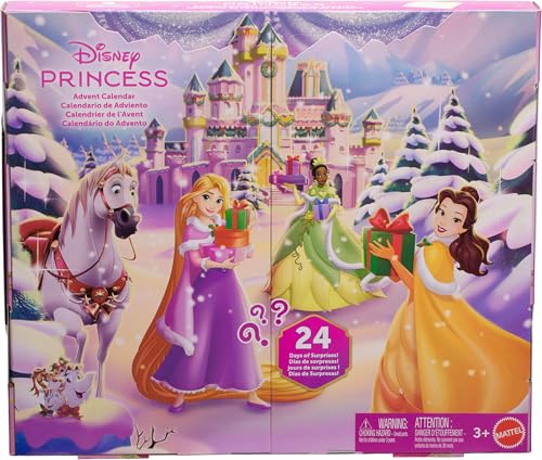 Disney Princess Advent Calendar Toy Set with 3 Small Dolls & Accessories