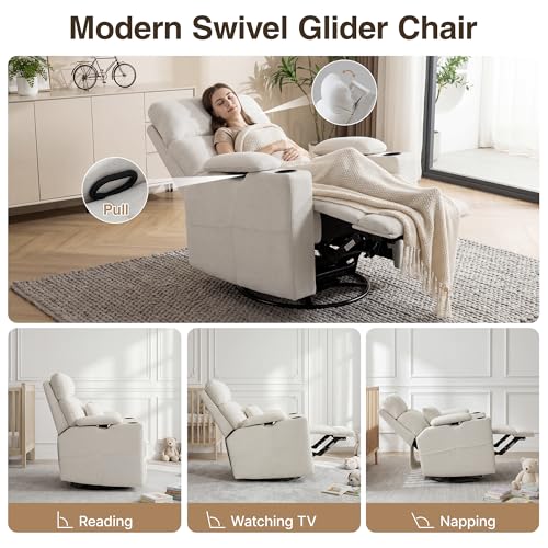 Oversized 360° Swivel Rocker Recliner Chair with Cup Holder & Headrest