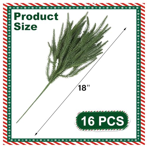 DR.DUDU 18-inch Norfolk Pine Stems - 16 Pack Artificial Holiday Greenery for Christmas Decor