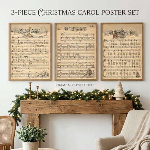 Unframed Vintage Christmas Carol Sheet Music Canvas Wall Art 12x18in Set of 3