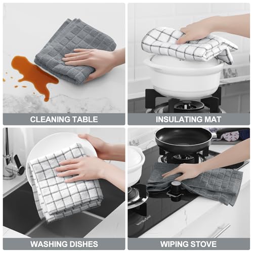 Premium Cotton Kitchen Towels, 16x28 Inch Absorbent Dish Towels, 6-Pack Grey