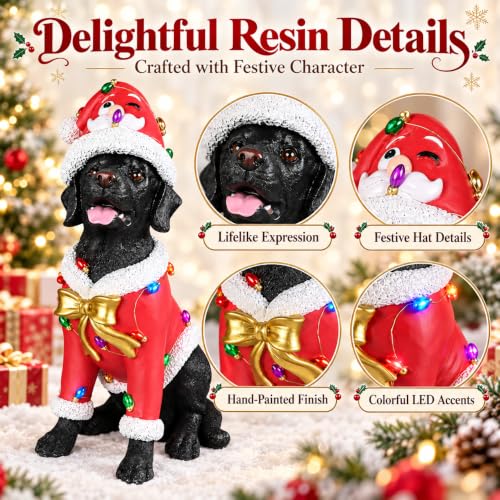 Lighted Labrador Christmas Statue - Brown Labrador with Santa Outfit, 18.11 Inch Holiday Decor