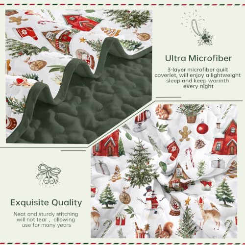 Xruibed Red & Green Christmas Quilt Set Queen 3-Piece (90x96) Elks Pattern
