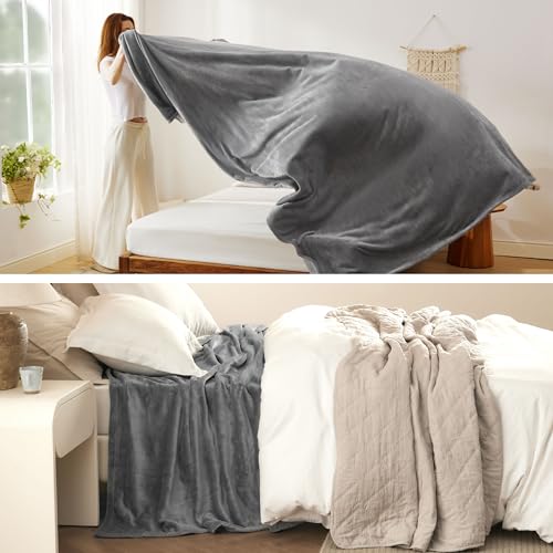 Bedsure Fleece Bed Blanket Queen Size Grey Lightweight Soft Warm
