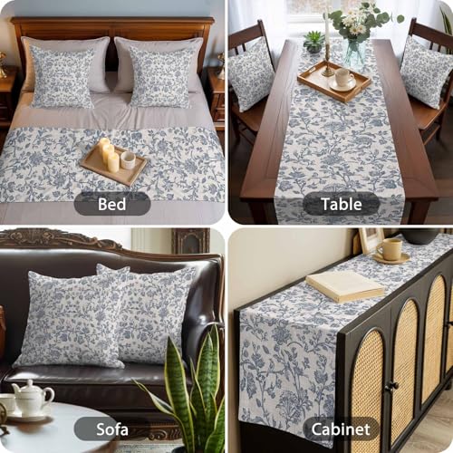 Birchloom Farmhouse Queen Bed Runner Set with 2 Floral Throw Pillow Covers