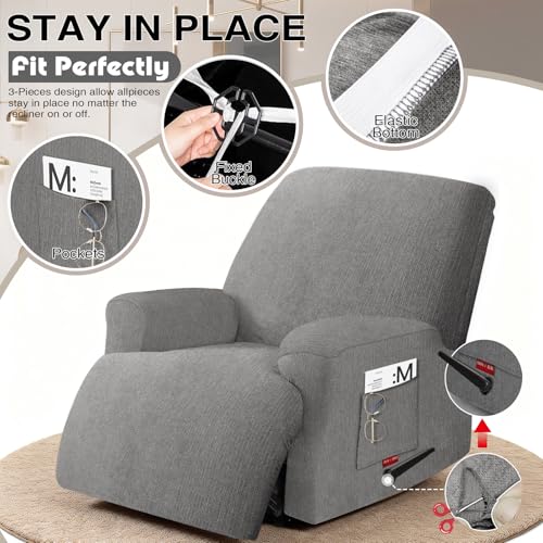 Small Recliner Chair Covers - Durable Stretch Slipcovers, Light Gray