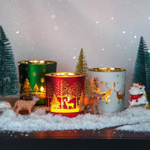 MJ PREMIER Christmas Matte Glass Votive Candle Holders Set of 6 - Holiday Table Decor