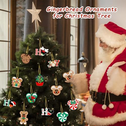 Limyaxy Green Christmas Wooden Ornaments with Golden Threads - 12Pcs Holiday Tree Decorations