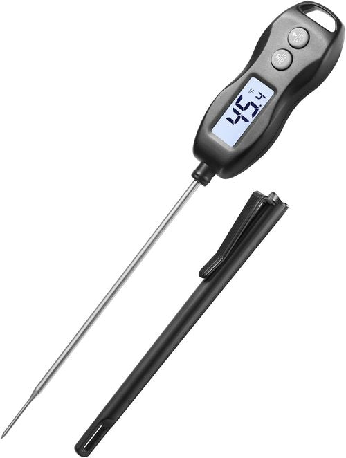 Meat Thermometer Digital - Instant Read Waterproof Food Thermometer with Backlight for BBQ, Steak, Turkey & More (Black)