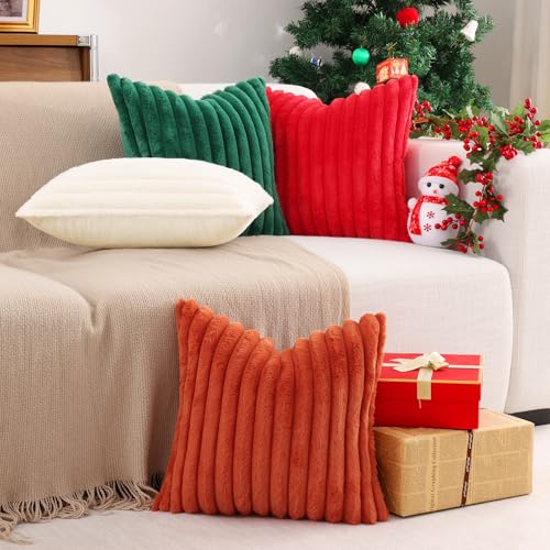 Pallene Faux Fur Throw Pillow Covers 12x20 Set of 2 Christmas Green - Soft Velvet & Rabbit Fur Design