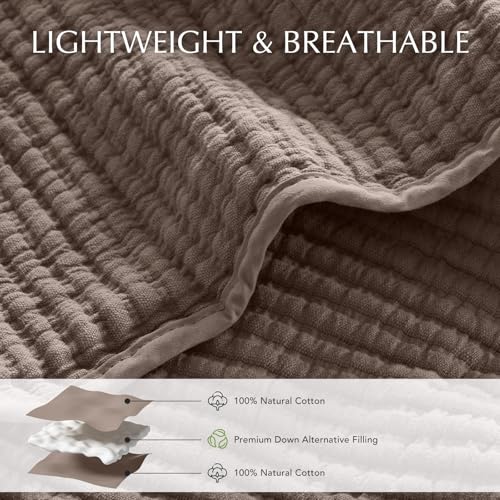 EverGrace Oversized Cotton Ribbed Matelassé Coverlet Set, King, Mocha Brown