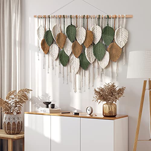 Large Macrame Wall Hanging Boho Woven Tapestry Leaf Art Decor (39" x 29.5")