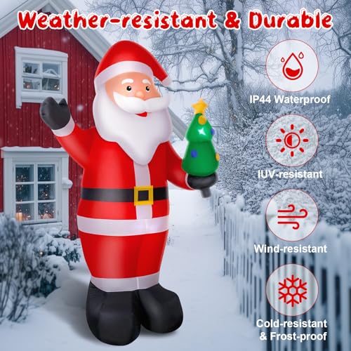 8FT Santa Claus Inflatable with LED Christmas Tree - Wothfav Outdoor Yard Decor