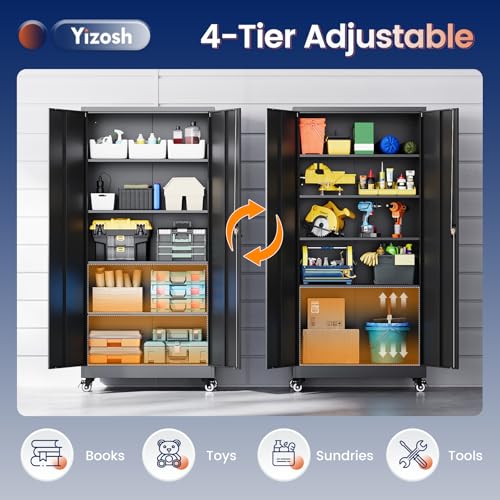 75" Rolling Metal Garage Storage Cabinet with Locking Doors & Adjustable Shelves