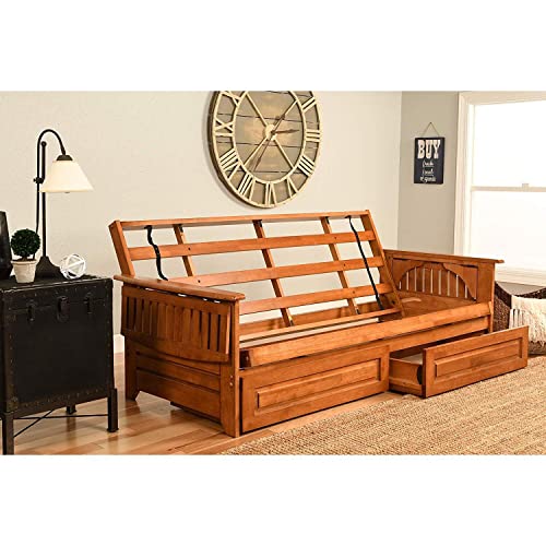 Full Size Futon Sofa Bed with Storage Drawers and Charcoal Linen Mattress