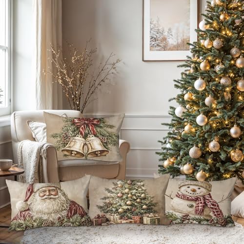Lanpn 12x20 Christmas Throw Pillow Covers Set of 4, Santa Tree