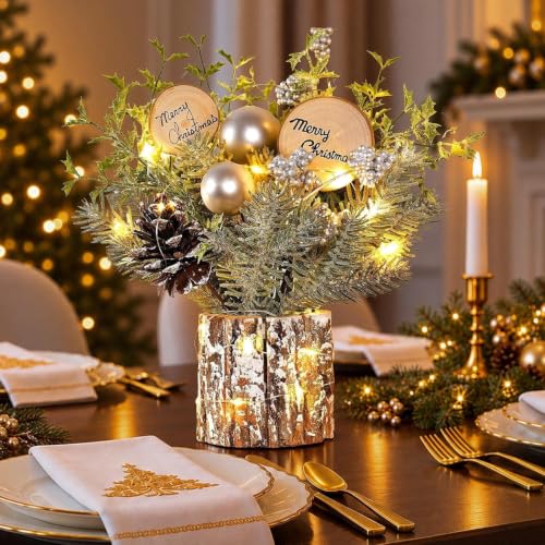 Silvery 12-Inch Tabletop Christmas Tree with Lights - Mini Holiday Decor