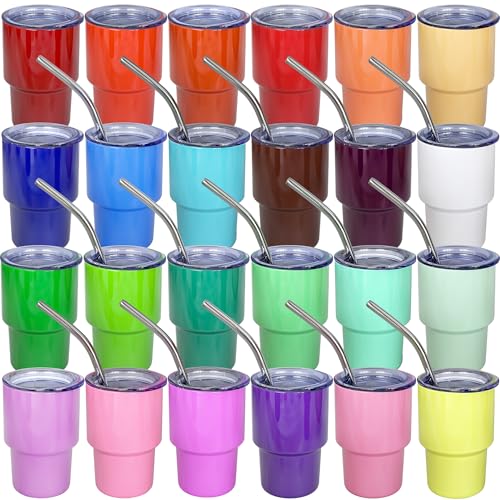 UIRZOTN 24 Pack Mini 3oz Stainless Steel Tumbler Shot Glass with Lid & Straw - Insulated & Customizable