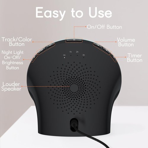 BrownNoise White Noise Machine - 30 Soothing Sounds, 12 Color Night Light, 36 Volume Levels, Memory Function