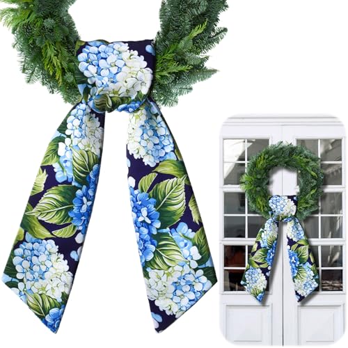 Blue Hydrangea Wreath Sash for Front Door - 4.5" x 56" Spring Decor Ribbon